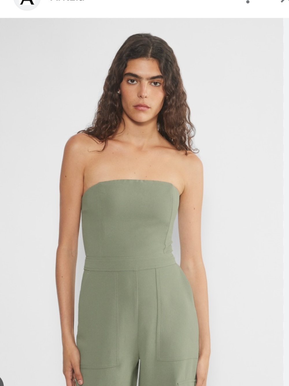 Aritzia CORDIAL CREPETTE Strapless Olive Jumpsuit - Picture 3 of 5